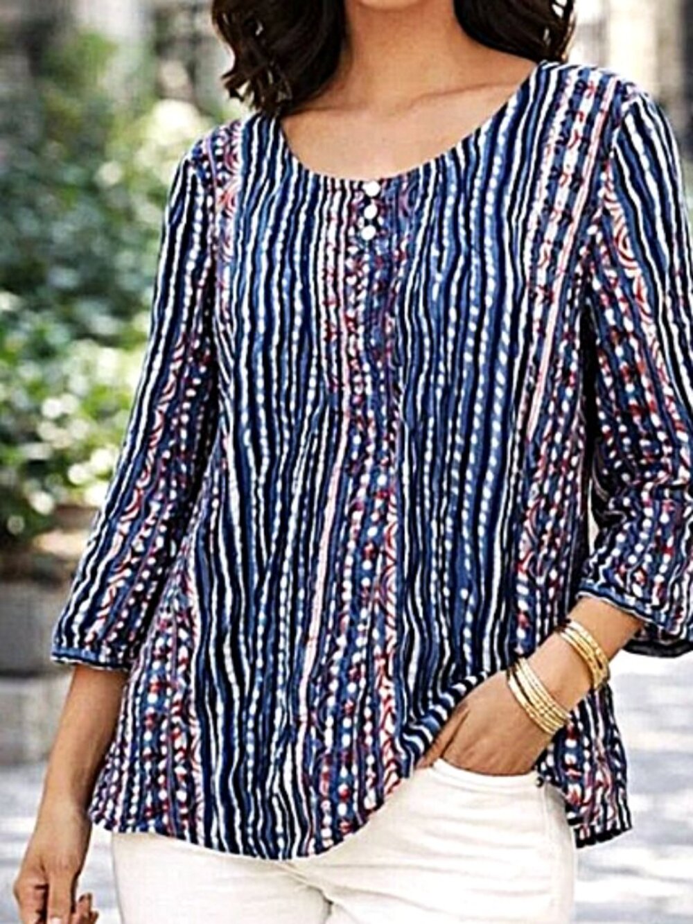 Ralph Lauren Jean Co Navy Burgundy Batik Striped top size XL